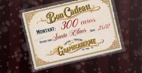 Bon cadeau tatouage de 300 euros chez Graphicaderme, studio de tatouage à Avignon, valable pour tatouage ou piercing