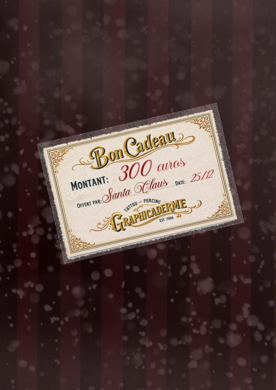 Bon cadeau tatouage de 300 euros chez Graphicaderme, studio de tatouage à Avignon, valable pour tatouage ou piercing
