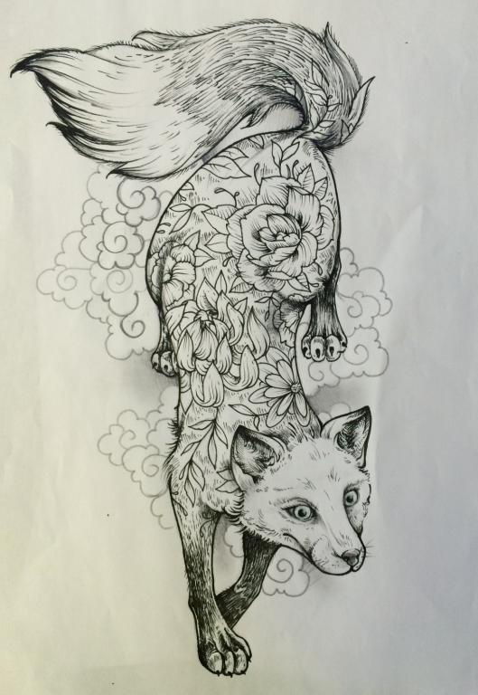 dessin tatouage renard graphique