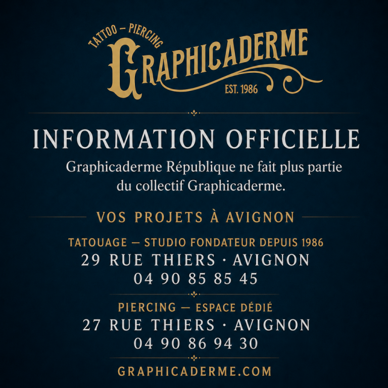 Graphicaderme Avignon : tatouage au 29 rue Thiers et piercing au 27 rue Thiers