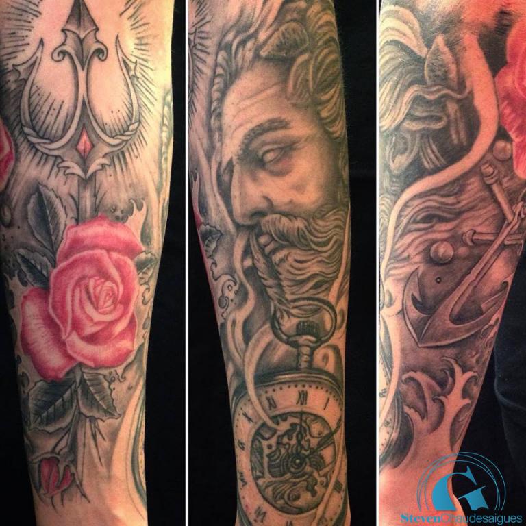 Graphicaderme-Steven-Tatoueur-Poseidon-Trident-Montre-Rose-Avignon